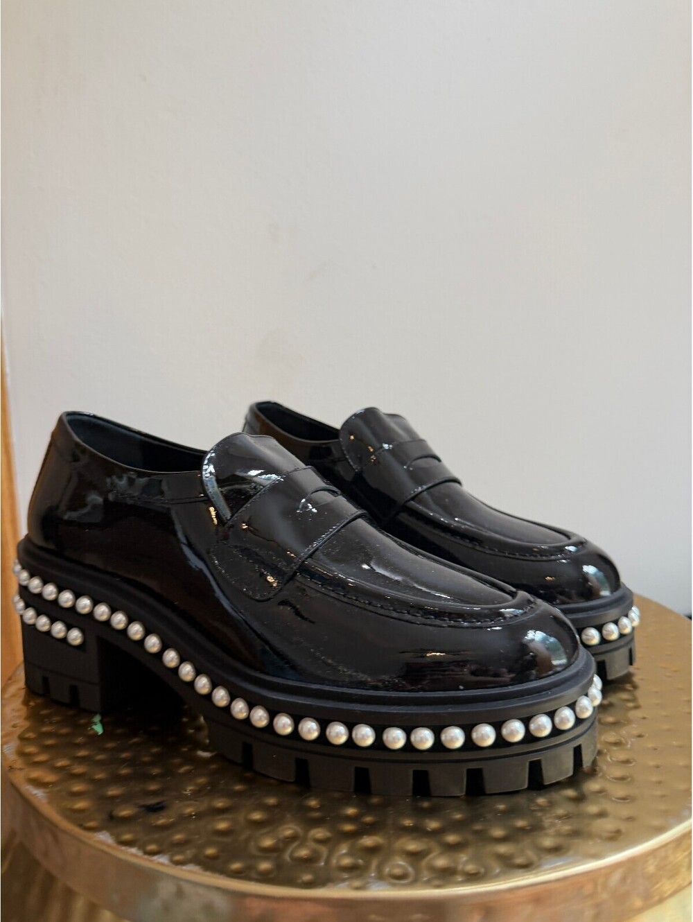 Soho Patent Pearly Penny Loafers Size 8 Black Patent Leather Chunky Loafers - Picture 2 of 15